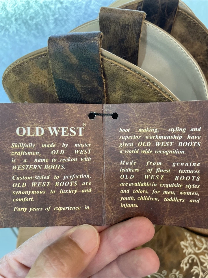 Botas de Vaquero Old West Juveniles Unisex Punta Cuadrada Ancha Cuero Tostado Quemado Talla 7 Foto 4 de 4