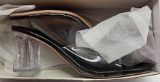 Chunky Block Platform Heels Clear / Black Open Toe Size 39 / 8.5-9 NEW