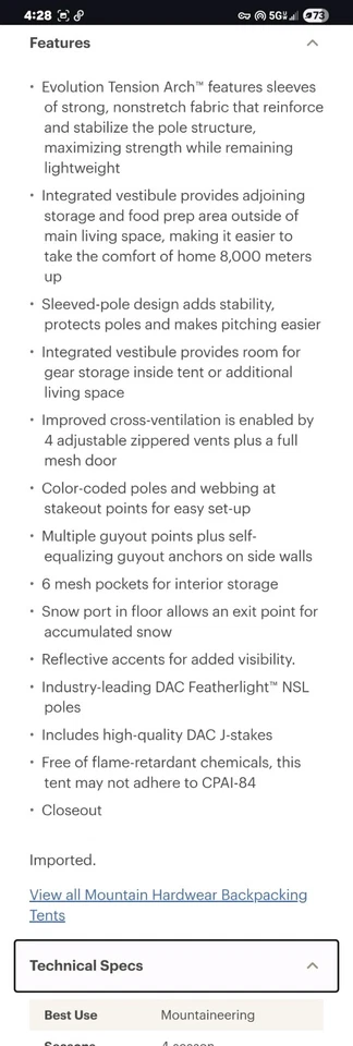 Mountain Hardware ACI-3 Person 4 Season Mountaineering Tent - Image 3 of 4