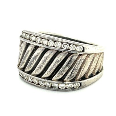David Yurman Sterlingsilber & Diamant Cigar Band Ring Größe 5.5