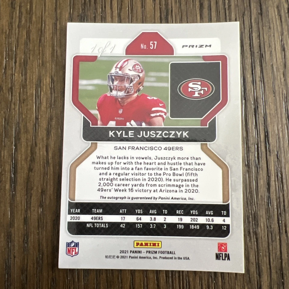 2021 Panini Prizm Kyle Juszczyk 1/1 Auto One Of One Green Shimmer FOTL - Image 2 of 3