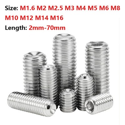 5/10x M 1.6-M16 Hexagon Socket Concave Grub Screws 304 Stainless Steel Set Screw