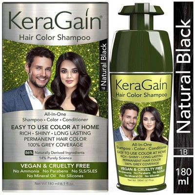 100% Grey Coverage Up To 8 Weeks KERAGAIN Hair Color Shampoo For Men & Women