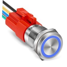 16MM Latching 12V Push Button Switch On Off,Waterproof Silver Shell Blue LED