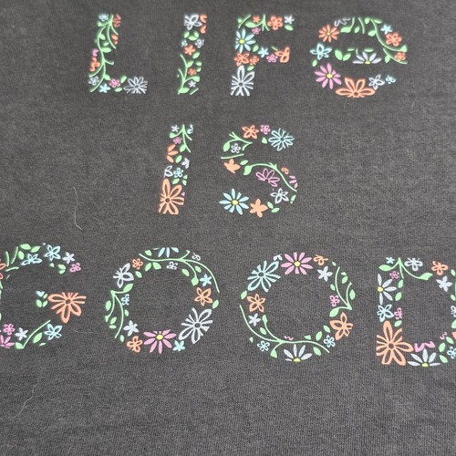 Life Is Good Damen 2XL Crusher Tee schwarz Blumen Grafik T-Shirt Oberteil