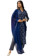 GoSriKi Women's Cotton Blend Straight Printed Kurta with Pant  Dupatta