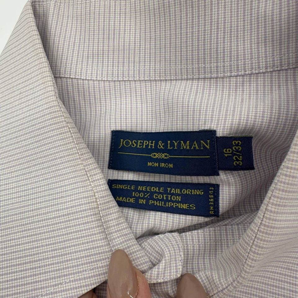 Camisa Joseph & Lyman Para Hombres 16 32/33 Vestido de Algodón Lavanda Micro Cuadros Sin Hierro Foto 3 de 4
