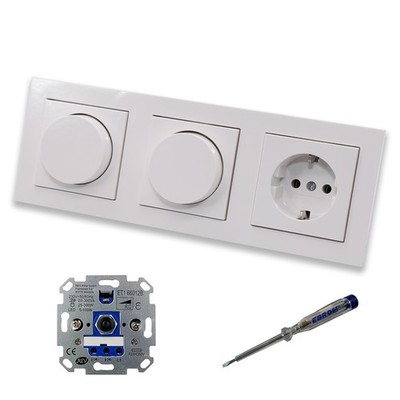 REV Ritter (2x) LED Dimmer + Gira 065003 + Steckdose 418803 in E2 reinweiß