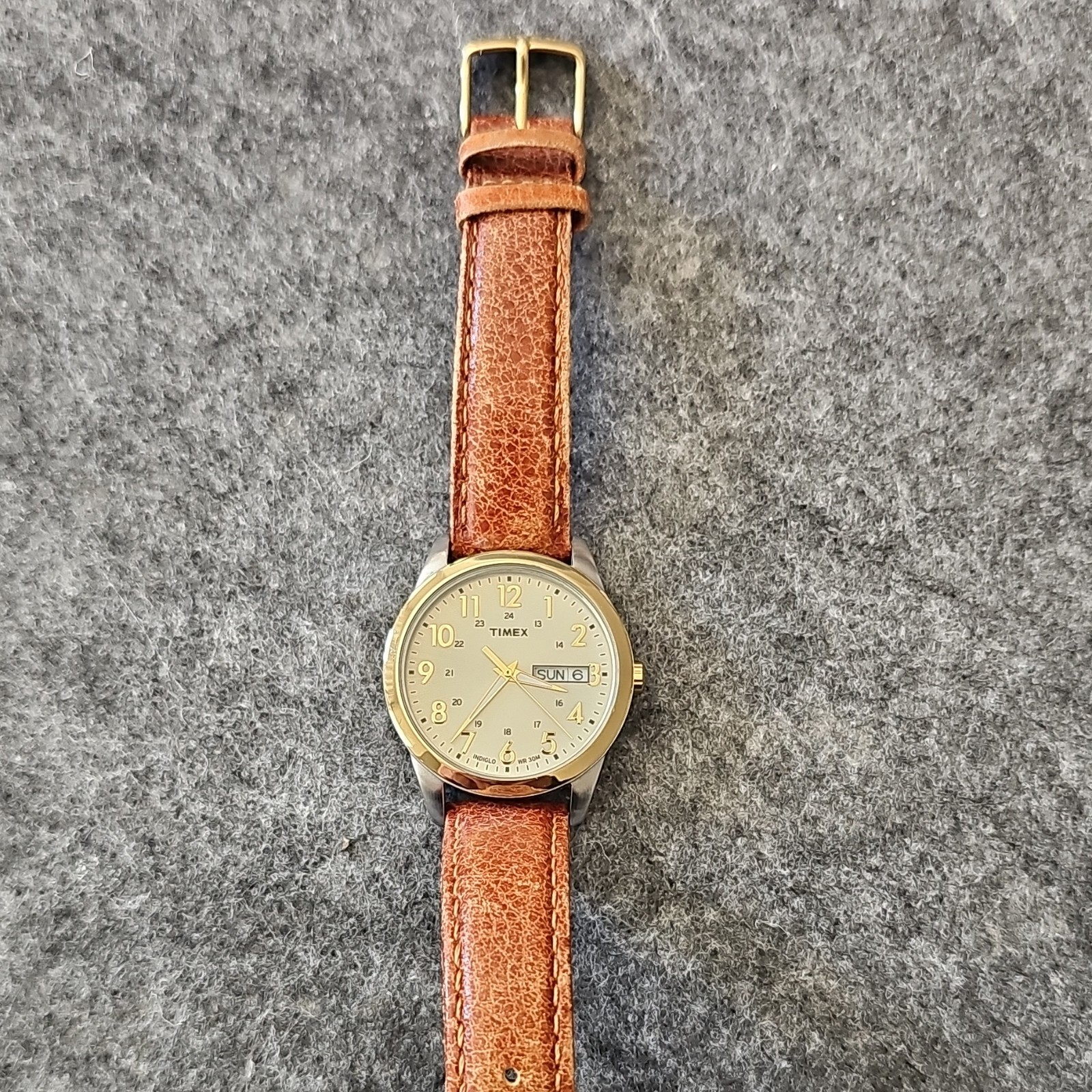 Timex Men's Silver Quartz Day-Date White Dial Brown Leather 
