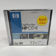 HP LightScribe CD-R 52x 5 Pack LCR00047m Factory Sealed, New