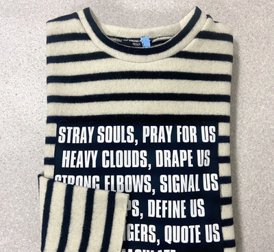 Raf Simons Archive Redux SS02 Poem-Panel Striped Brushed Wool Sweater Size S