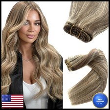 Hair Extensions Real Human Hair 20 Inch 100G Ash Brown Blonde Hand Tied Weft