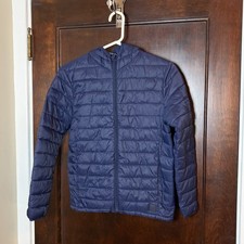 Gap Kids Puffer Jacket XL Blue Lightweight Hood Full Zip Coat Packable Quilted