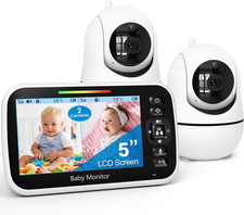 5" Split Screen Baby Monitor with 2 Cameras and Audio, No Wifi Secure FHSS, 30-H