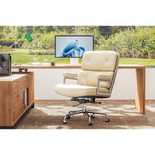 White Office Executive Chair Ergonomic Genuine Leather Computer Desk Chair Home