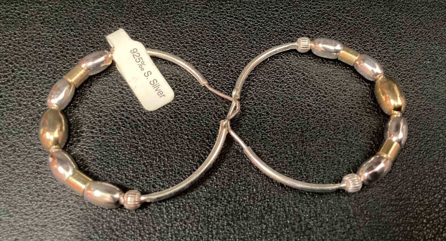 925 Silver Beaded Hoop EARRINGS Italy