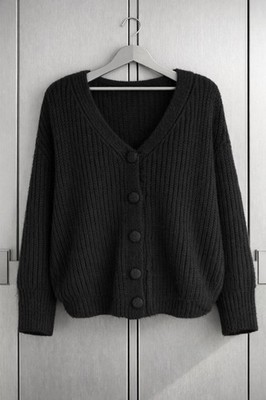 Ladies Cardigan Sweater V Neck Oversized One Size 1419 Black