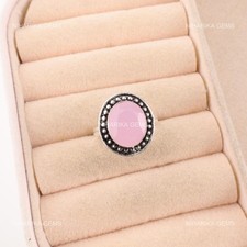 925 Sterling Silver Oval Rose Chalcedony Stone Solitaire Trendy New Ring Jewelry