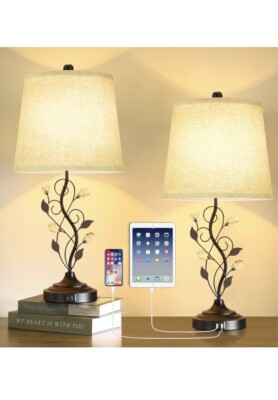 24.5in Farmhouse Table Lamps for Living Room Set of 2, Rustic Lamps for Bedro...