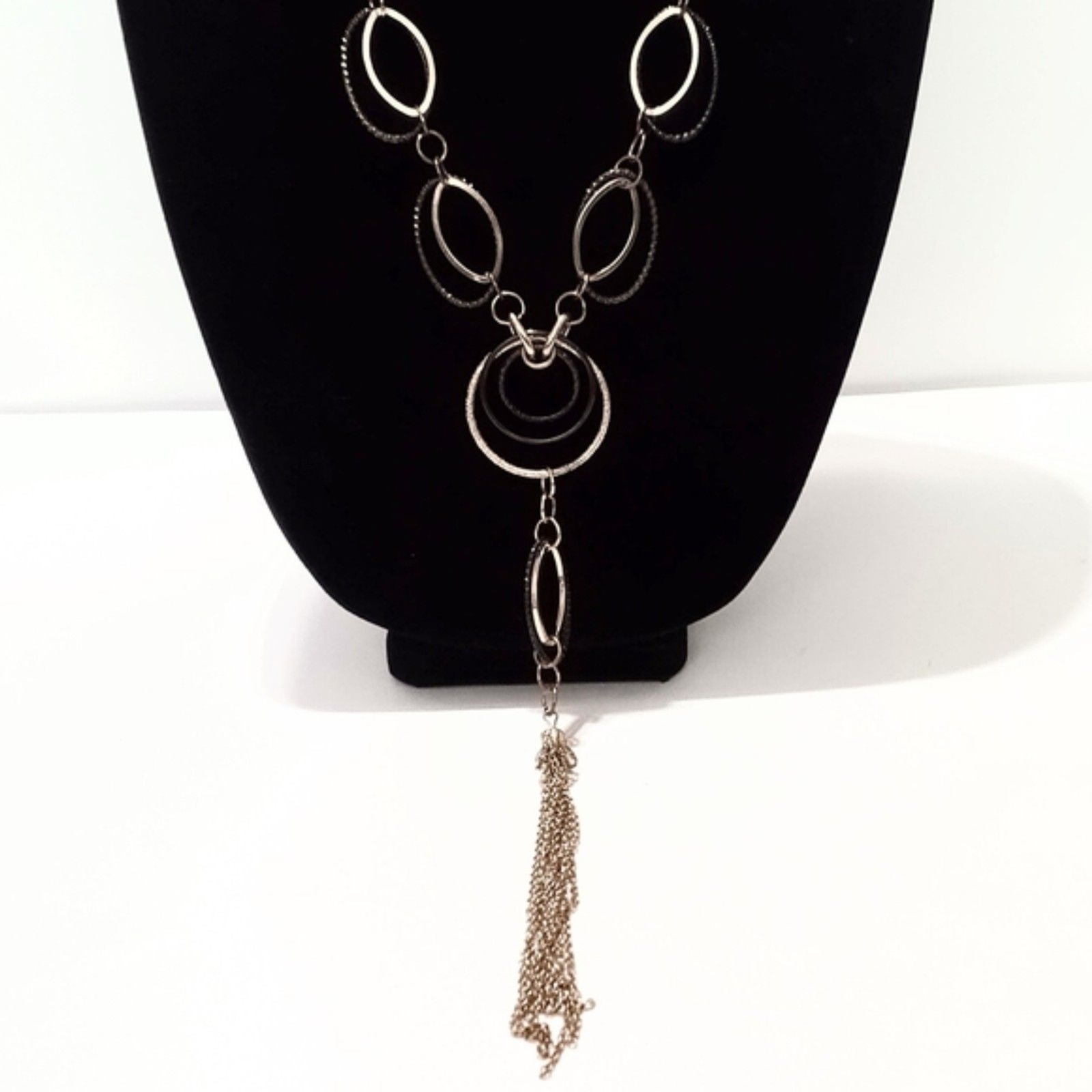 Multi Color Circle Link Tassel Statement Necklace - image 3