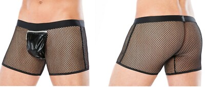 ANDALEA NETZ BOXER SHORTS WETLOOK EINSATZ clubwear schwarz lack transparent