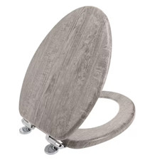 Elongated Wood Toilet Seat Slow Close And Chrome-Plated Hinges Molded Wood Gray