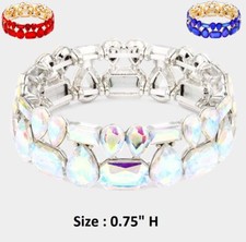 Square Teardrop Crystal Cocktail Stretch Bangle Bracelet Statement Prom Wedding