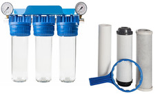 3 Stage whole house high flow water filter dechlorinator system pressure gauges