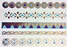 Flash Disposable Temporary Adhesive Tattoo Gold Silver Turquoise Blue UK 5teile