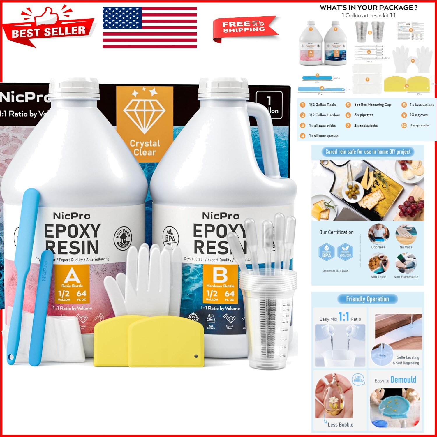 High Gloss 1 Gallon Epoxy Resin with Low Odor - Ideal for Crafting and Casting