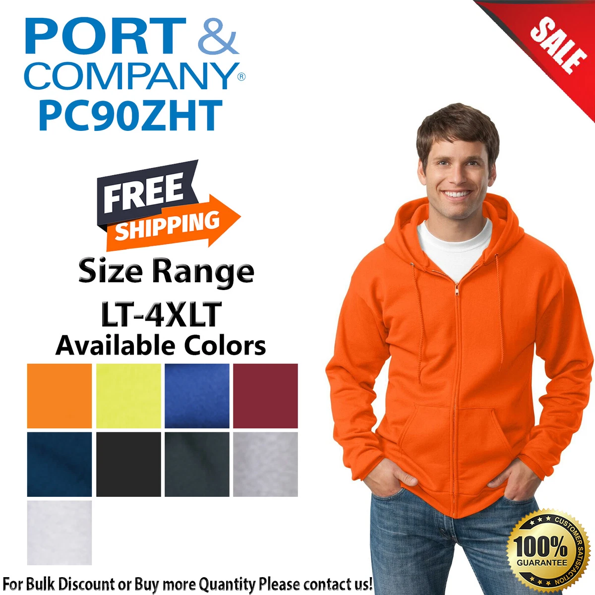 Port u0026amp; Company PC90ZHT Mens Big u0026amp; Tall Long Sleeve Full Zip Hooded  Sweatshirt | eBay