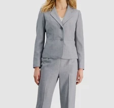 Le Suit Women's Gray Notch-Collar Two-Button Suit Separate Jacket Size 4