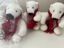 Coca-Cola Push MINI COKE POLAR BEAR 4" STUFFED ANIMAL TOY Lot Of 3 With Tags