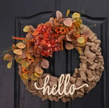 Rustic Farmhouse Fall Wreath for Front Door Autumn Orange Eucalyptus