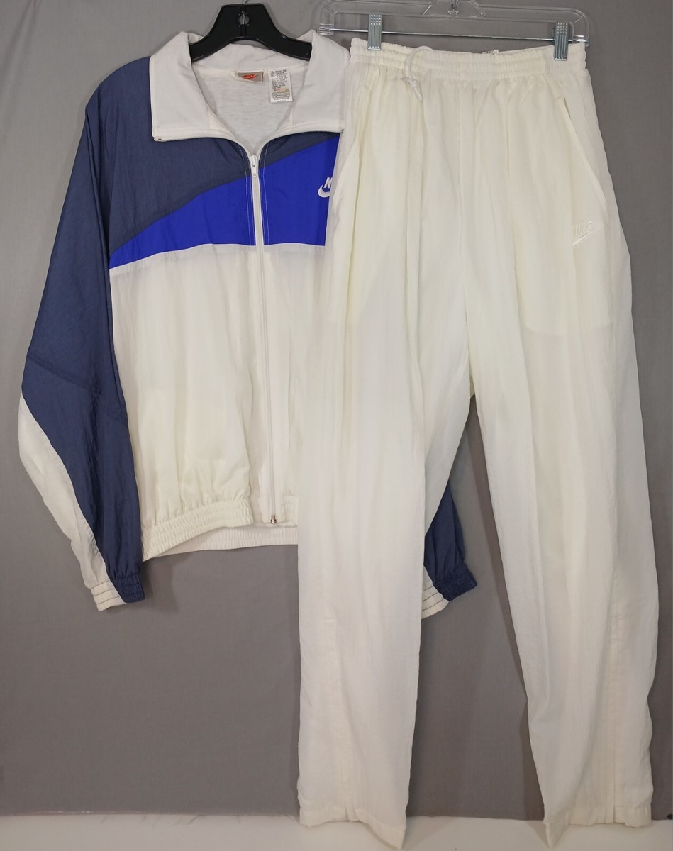 Vintage 90s Nike Full Zip Windbreaker Tracksuit Set Medium White