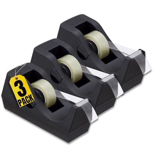 1InTheOffice Tape Dispenser Desk, Weighted Nonskid Base, 1 Inch Core, Black, 3