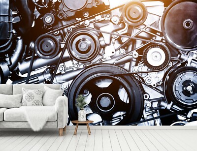 3D Black Engine A49 Transport Wallpaper Mural Self-adhesive Removable Zoe