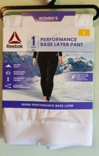 Reebok Women's Base Layer Pants LARGE White Thermal Long Underwear Poly #5424