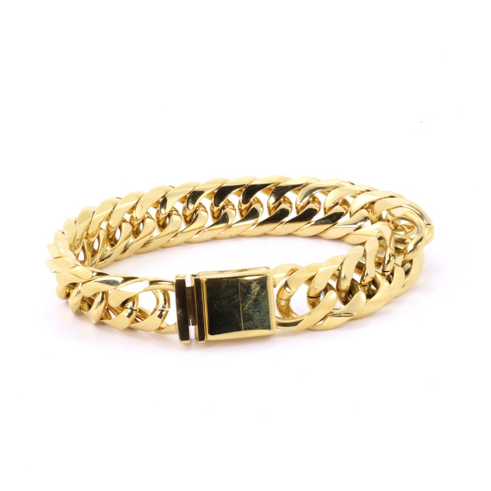 Cadena Miami Cubana Oro Amarillo 14K - Eslabones Apretados 16mm Grueso, Acero Inoxidable, Estilo JayZ
