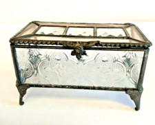 J. Devlin Glass Box Champagne Iridescent Hing Lid Trinket Box