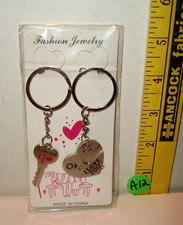 NEW I LOVE YOU KEYCHAIN SET KEY ONE HAS A KEY THAT FITS INTO OTHERS HEART A12