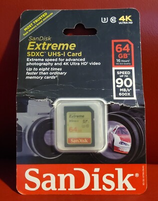 Sandisk 64GB Extreme SDXC Memory UHS-I Card w/ 90/40MB/s Read/Write
