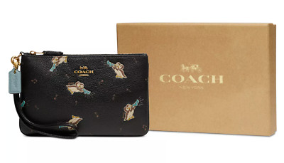 COACH Musical Owls Small Leather Wristlet Black multi