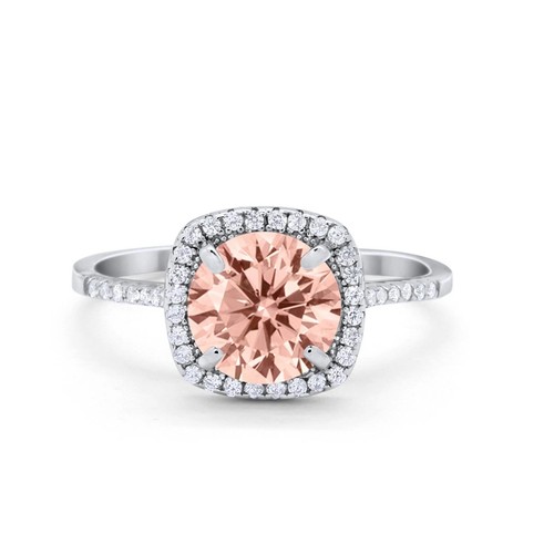 Halo Engagement Ring Round Simulated Morganite CZ 925 Sterling Silver ...