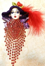Lady Face Porcelain-Look pin Brooch handmade Red Hat Society
