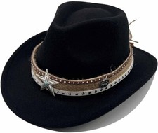 Black Western Cowboy, Cowgirl Hat, Lone Star Strap, Men Women Retro Wide Brim