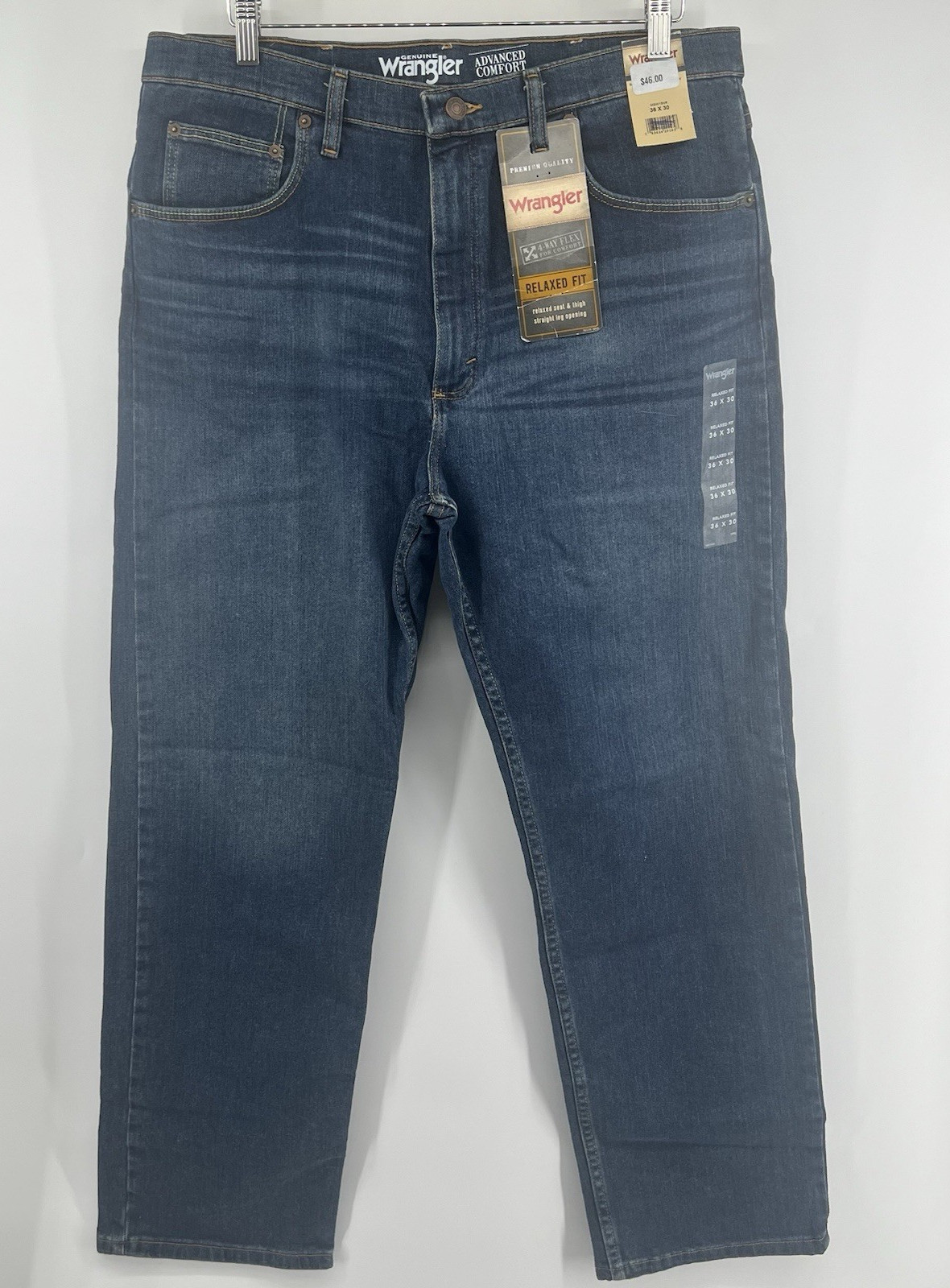 Wrangler Advanced Comfort Relaxed Fit Jeans 36/30 Mid Wash Stretch New NWT