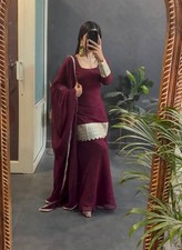 New Heavy Georgette Maroon Stylish Top Palazzo Dupatta Set For Function  Party