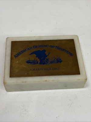 Vintage American Bureau Of Shipping ABS Marble And Brass Paperweight