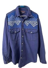 Vtg 90s Brushpopper Cotton Embroidered Aztec Button Up Shirt L Western Rodeo